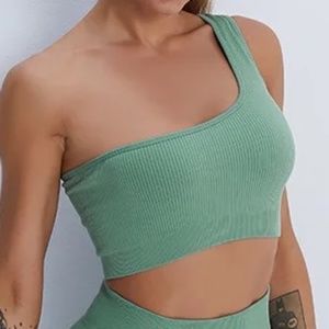 Ribbed Asymmetrical One Shoulder Sports Bra